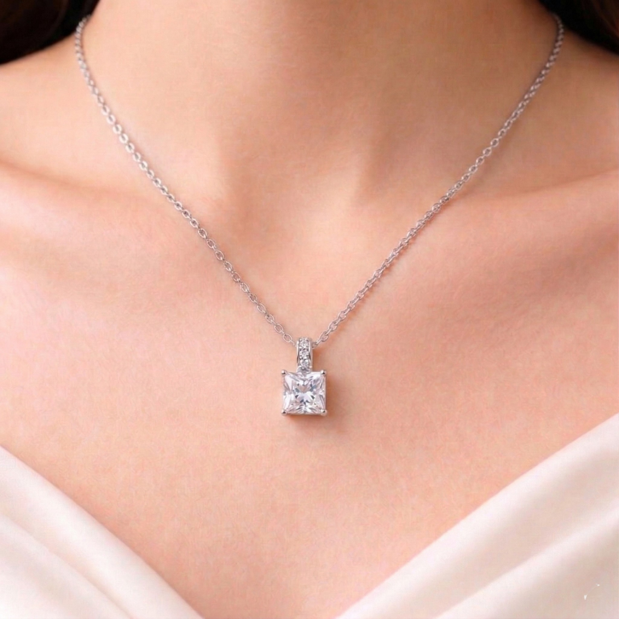 5CT (10mm) Princess Cut Moissanite Diamond Necklace