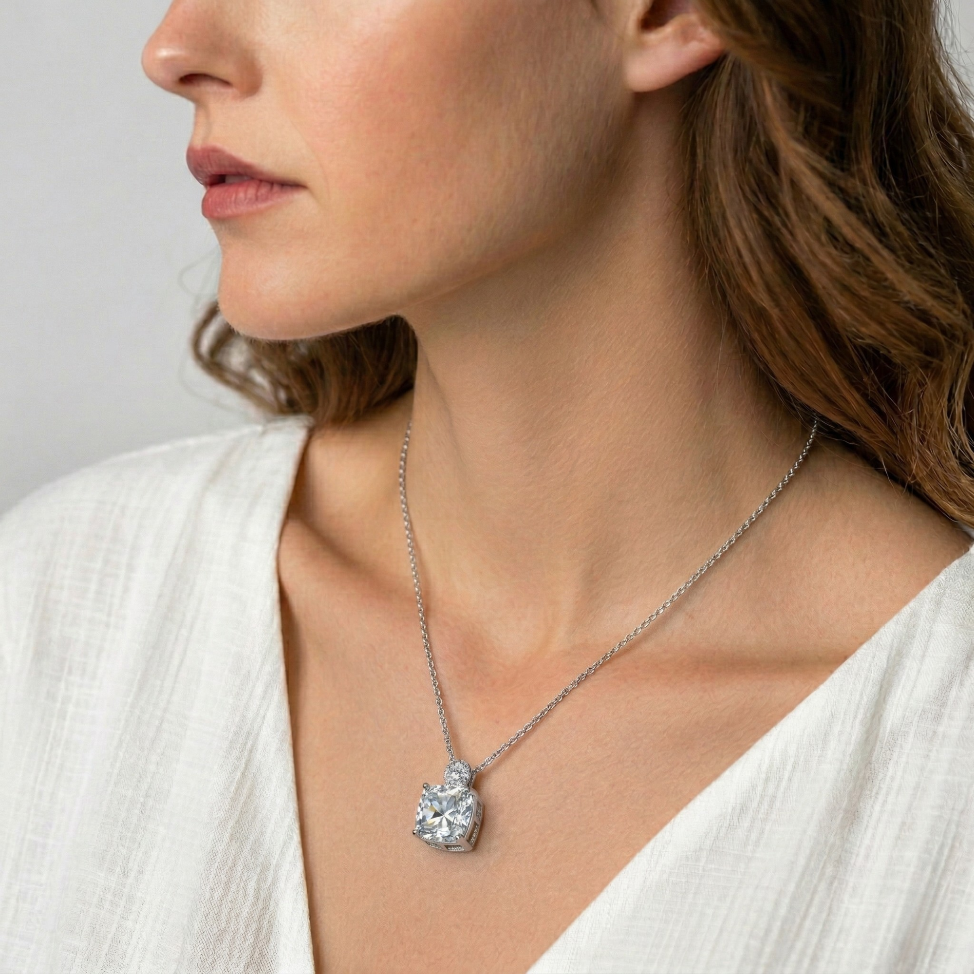 5.9CT (11.3mm) Cushion Cut Moissanite Diamond Necklace
