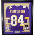 Framed Autographed/Signed Randy Moss 35x39 Straight Cash Homie Minnesota Purple Football Jersey JSA COA