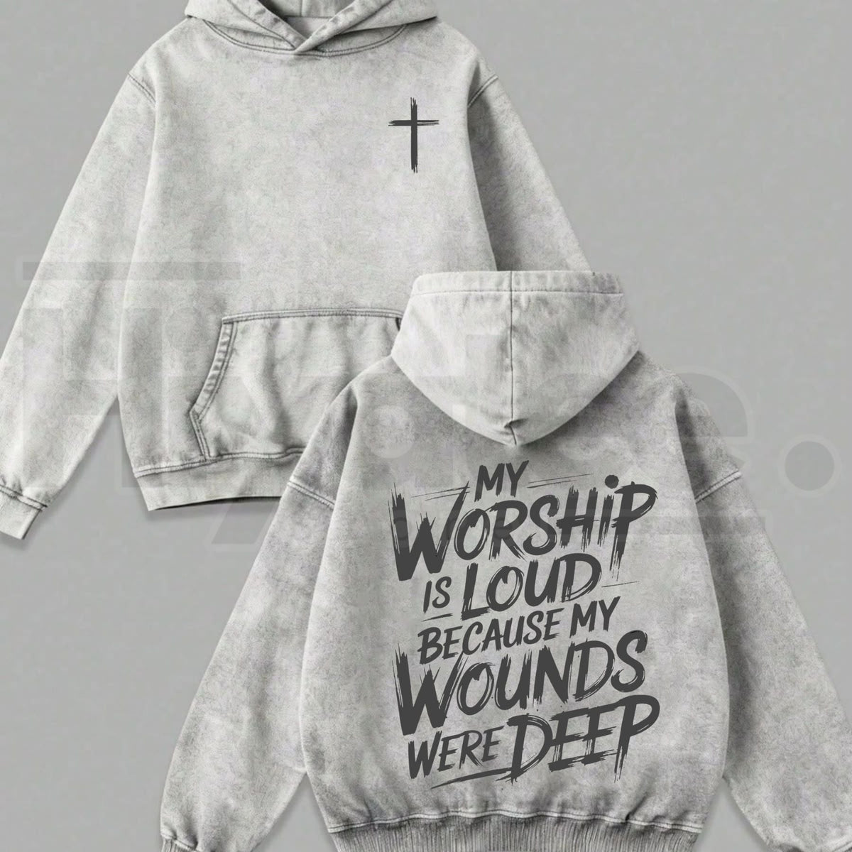 My Worship Is Loud Heavyweight Washed Hoodie – Vintage Graphic Christian Sweatshirt