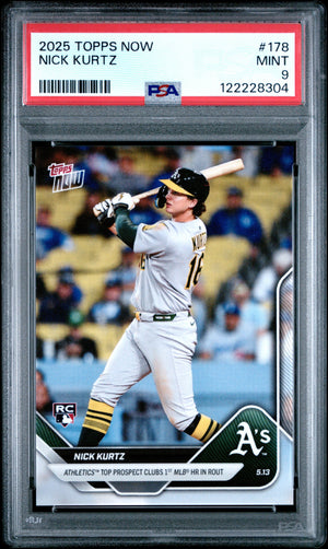 Graded 2025 Topps Now Nick Kurtz #178 Rookie RC Baseball Card PSA 9 Mint