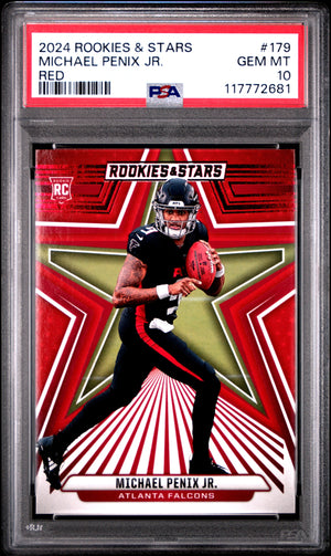 Graded 2024 Panini Rookies & Stars Michael Penix Jr #179 Red Rookie RC Football Card PSA 10 Gem Mint
