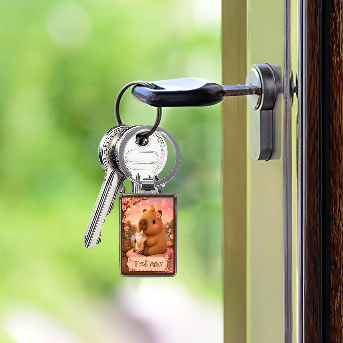 Personalized Capybara Keychain – Custom Name Photo Charm | Kawaii Boba Tea Gift for Teens