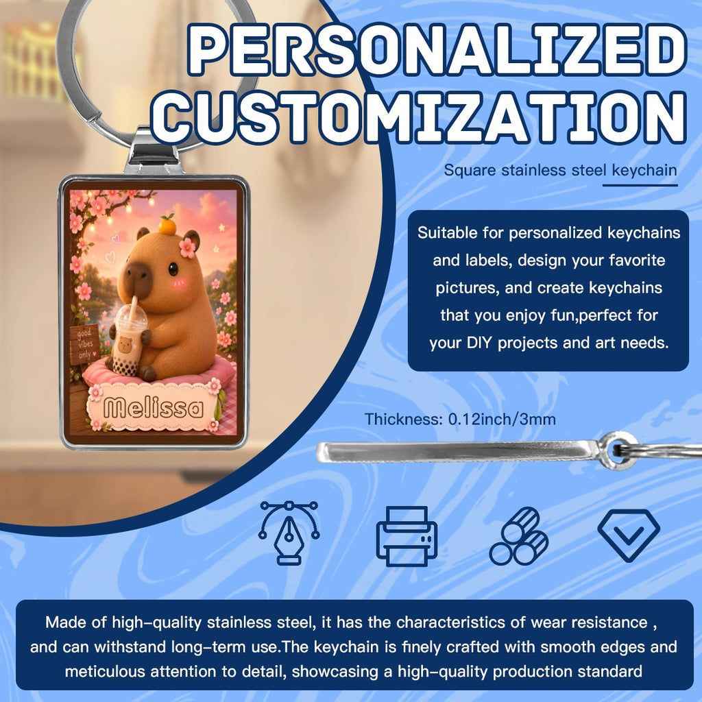 Personalized Capybara Keychain – Custom Name Photo Charm | Kawaii Boba Tea Gift for Teens