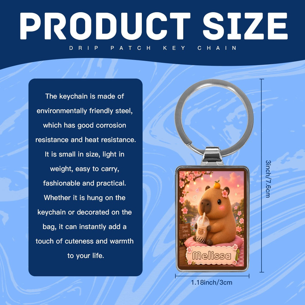 Personalized Capybara Keychain – Custom Name Photo Charm | Kawaii Boba Tea Gift for Teens