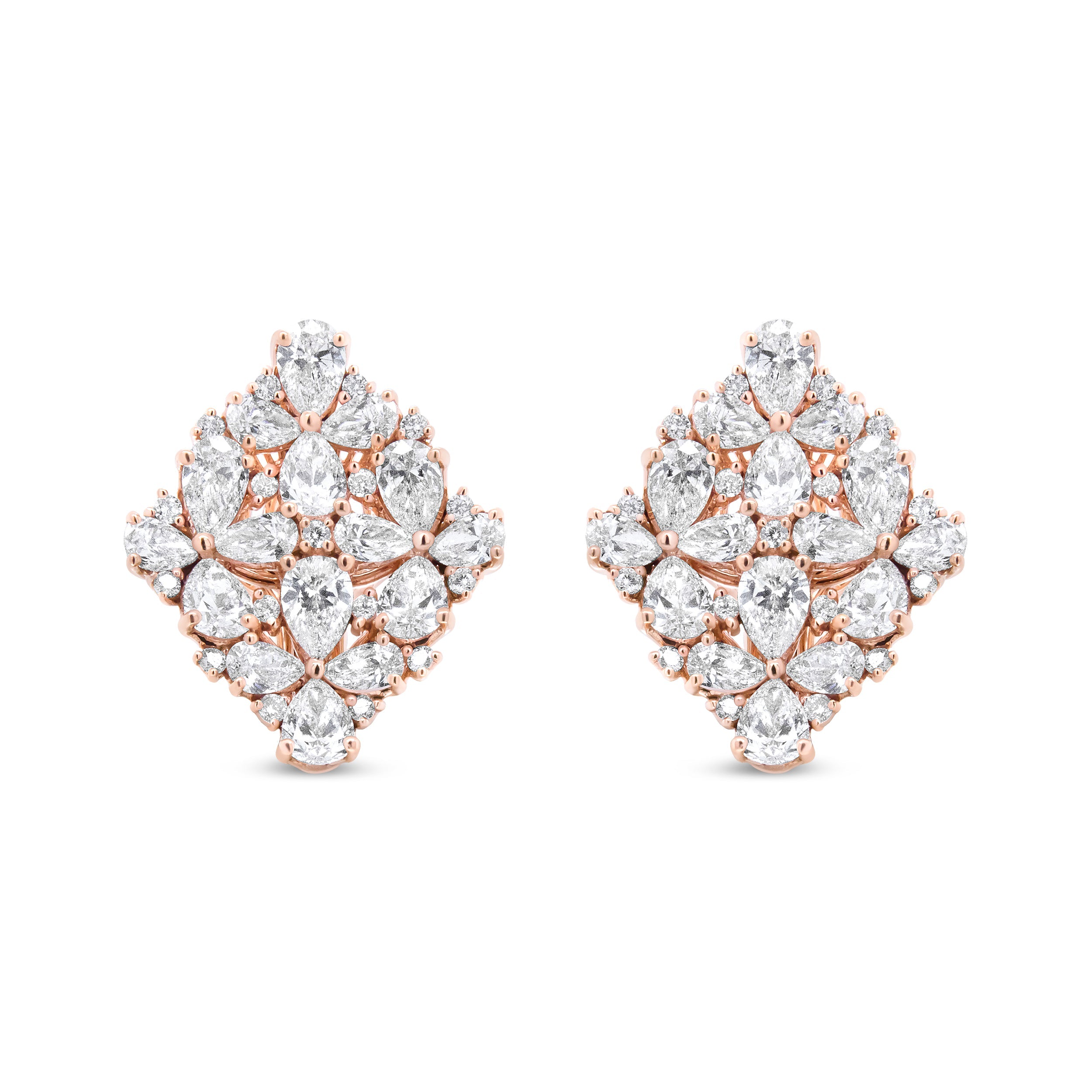 18K Rose Gold 8 1/3 Cttw Pear and Round Diamond Floral Cluster Omega Earrings (F-G Color, VS1-VS2 Clarity)
