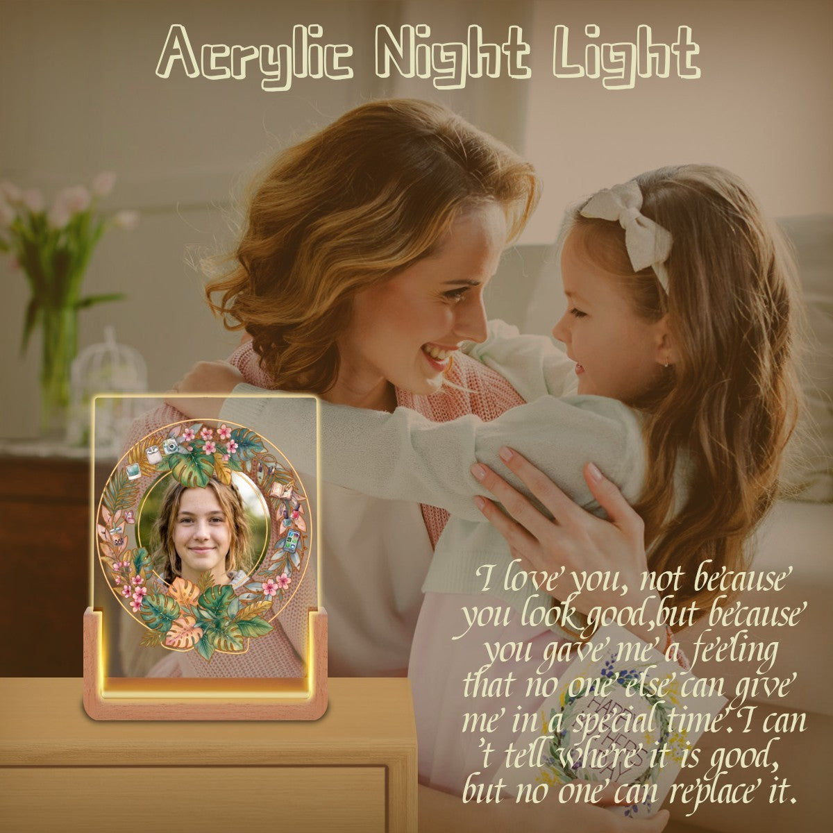 Her Face in Lights — Upload your Photo — USB Night Light