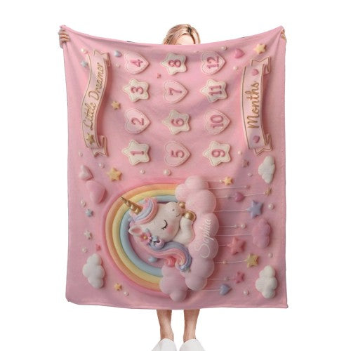 Pink Unicorn Baby Milestone Blanket | Monthly Photo Prop for Newborns & Babies