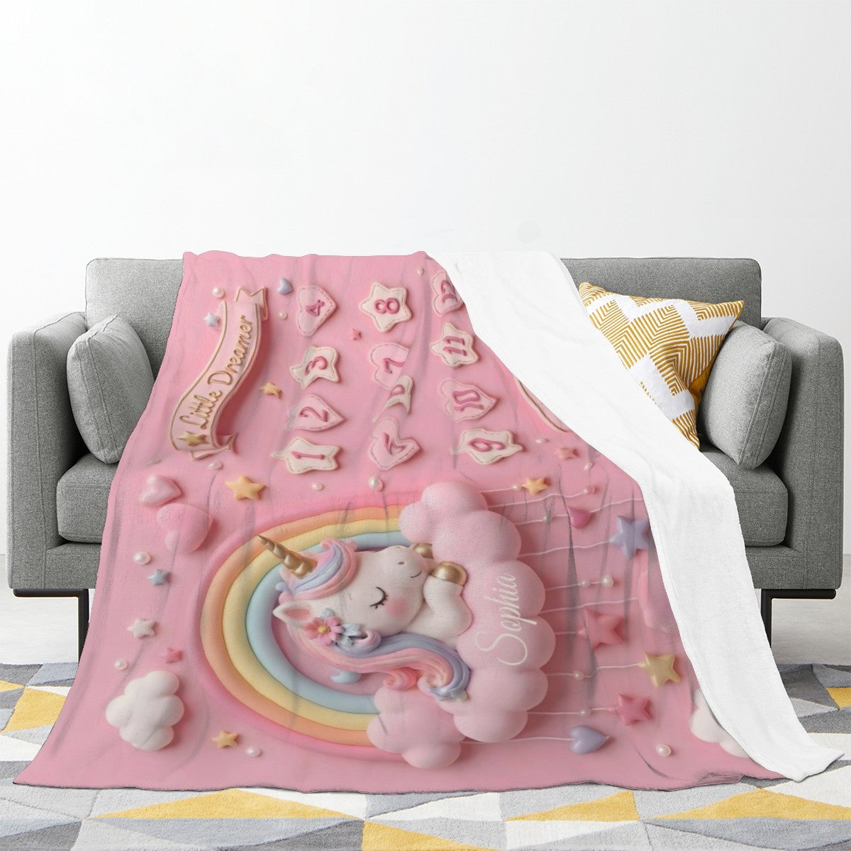 Pink Unicorn Baby Milestone Blanket | Monthly Photo Prop for Newborns & Babies