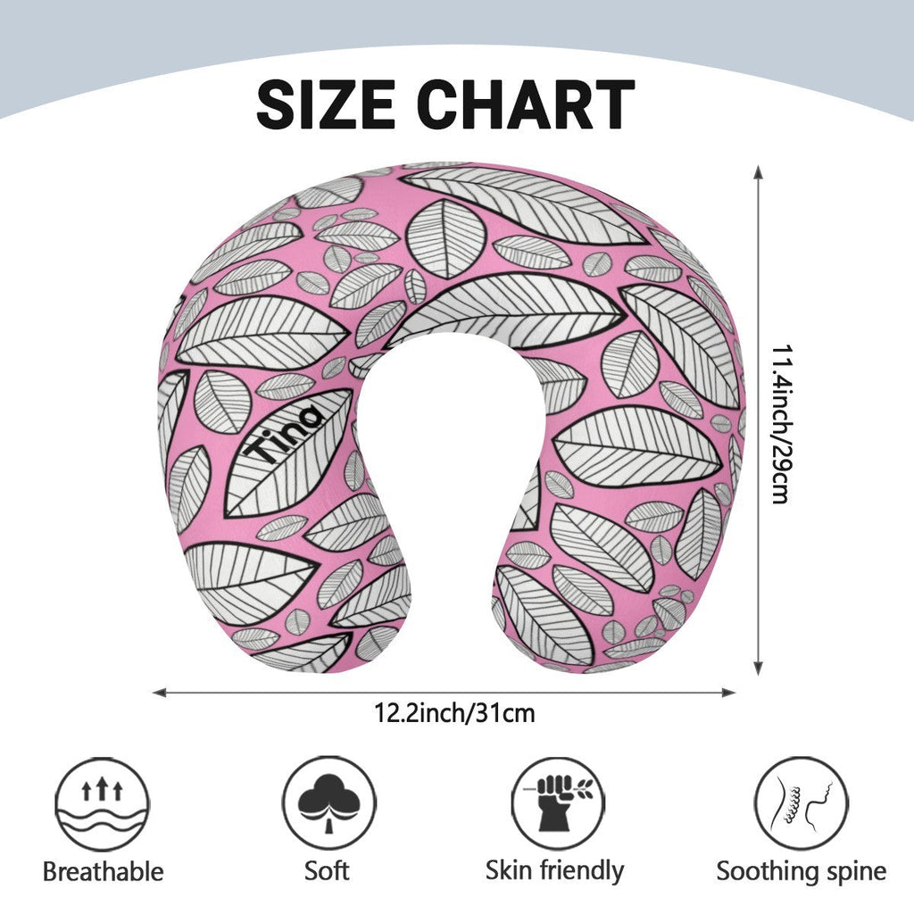 Personalized Sketched Leaf Travel Neck Pillow | Custom Name Gift
