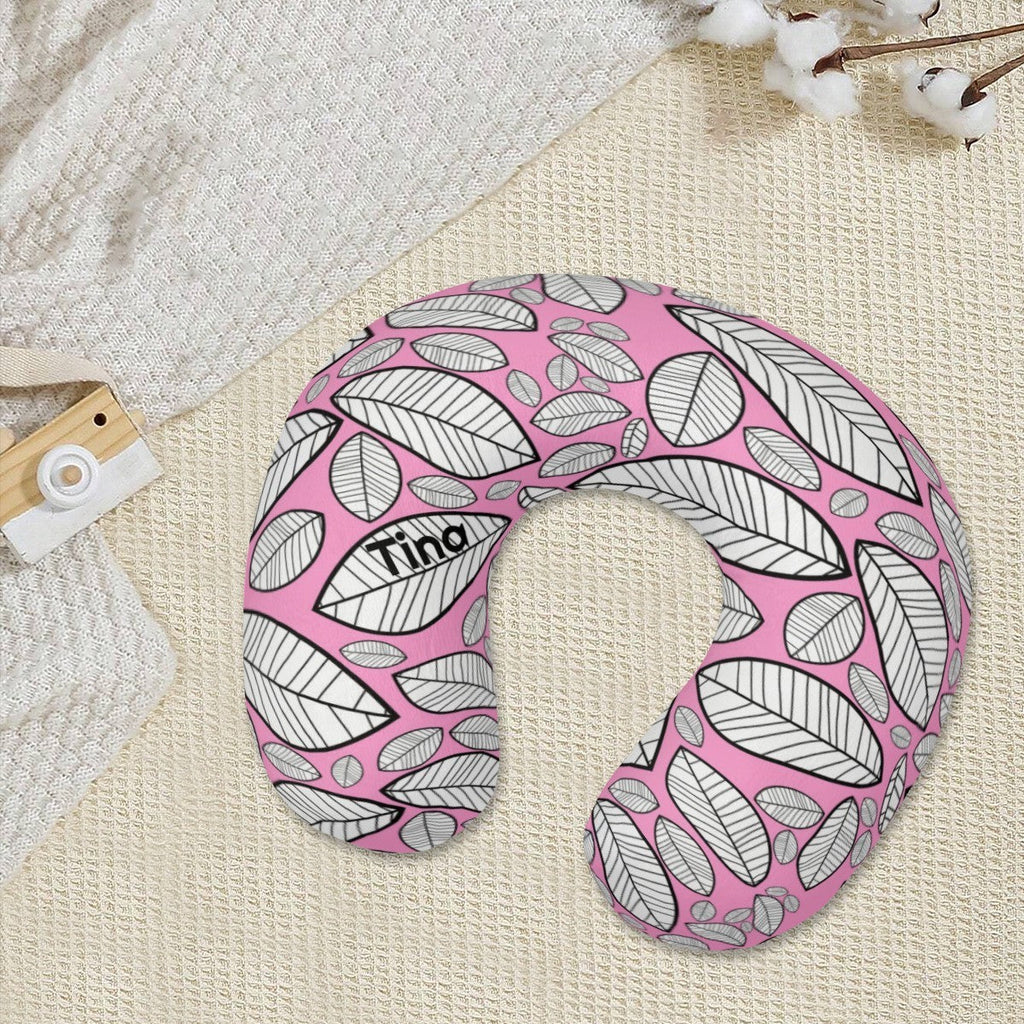 Personalized Sketched Leaf Travel Neck Pillow | Custom Name Gift