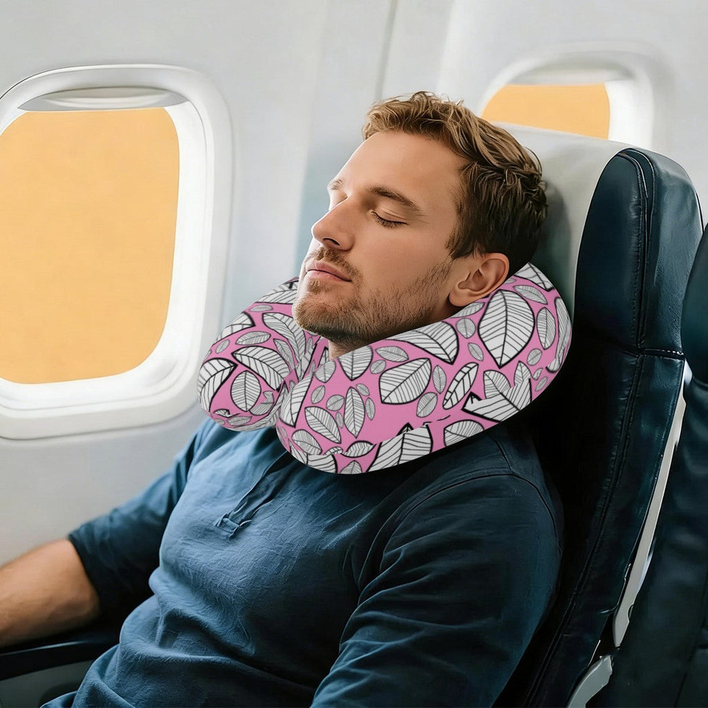 Personalized Sketched Leaf Travel Neck Pillow | Custom Name Gift
