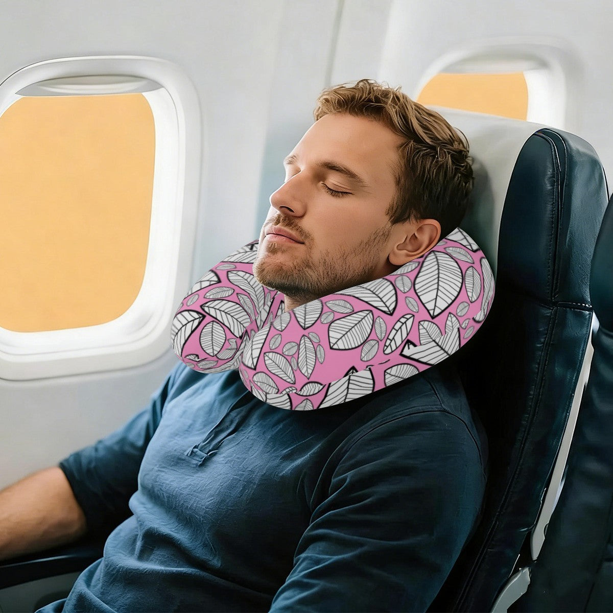 Personalized Sketched Leaf Travel Neck Pillow | Custom Name Gift