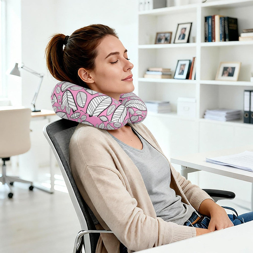 Personalized Sketched Leaf Travel Neck Pillow | Custom Name Gift