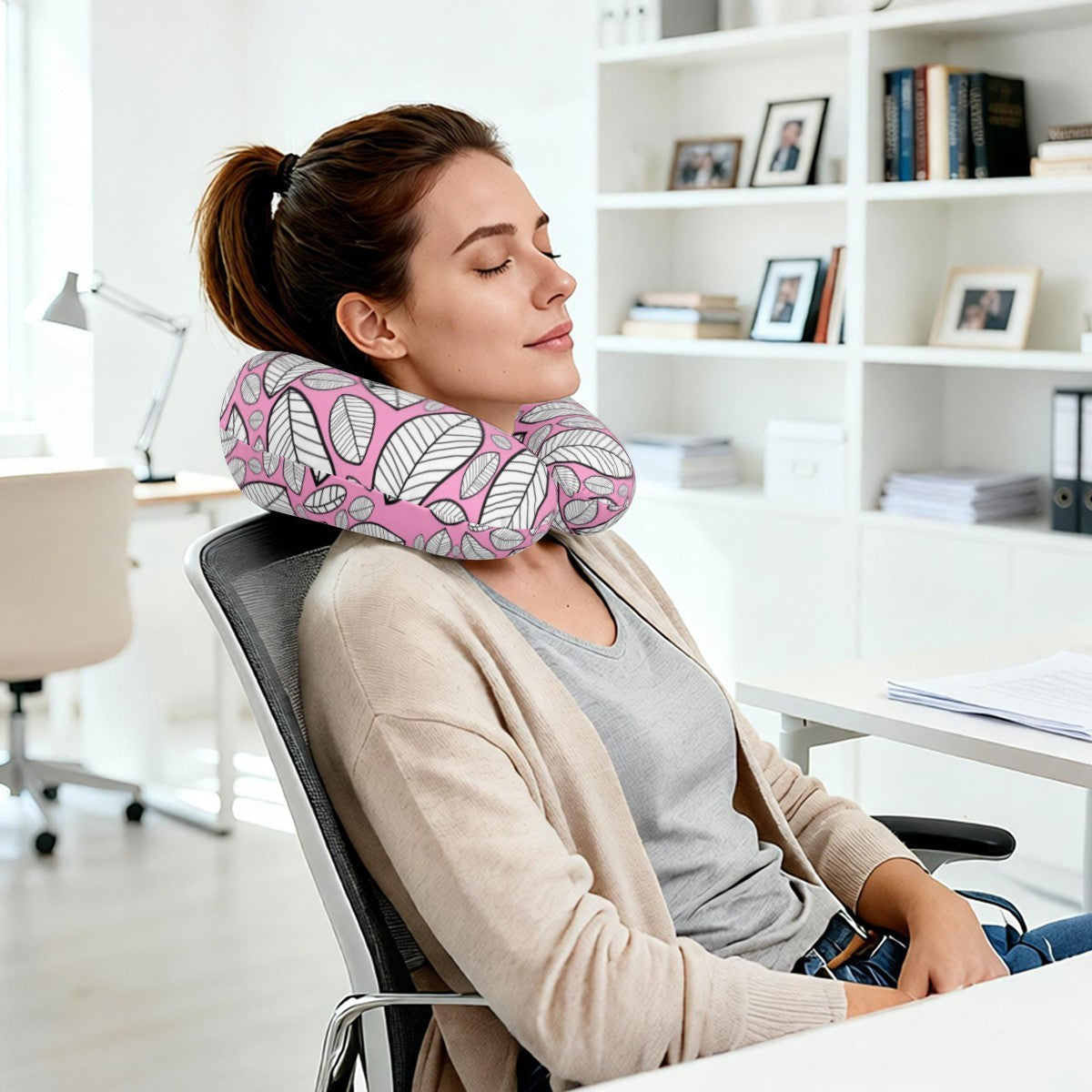 Personalized Sketched Leaf Travel Neck Pillow | Custom Name Gift