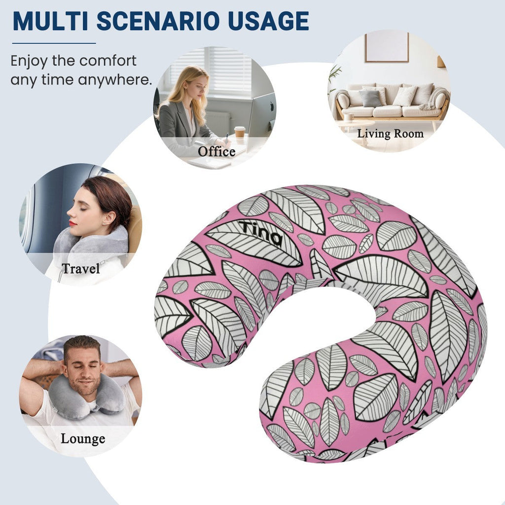 Personalized Sketched Leaf Travel Neck Pillow | Custom Name Gift