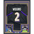 Framed Autographed/Signed Nate Wiggins 35x39 Baltimore Black Football Jersey JSA COA