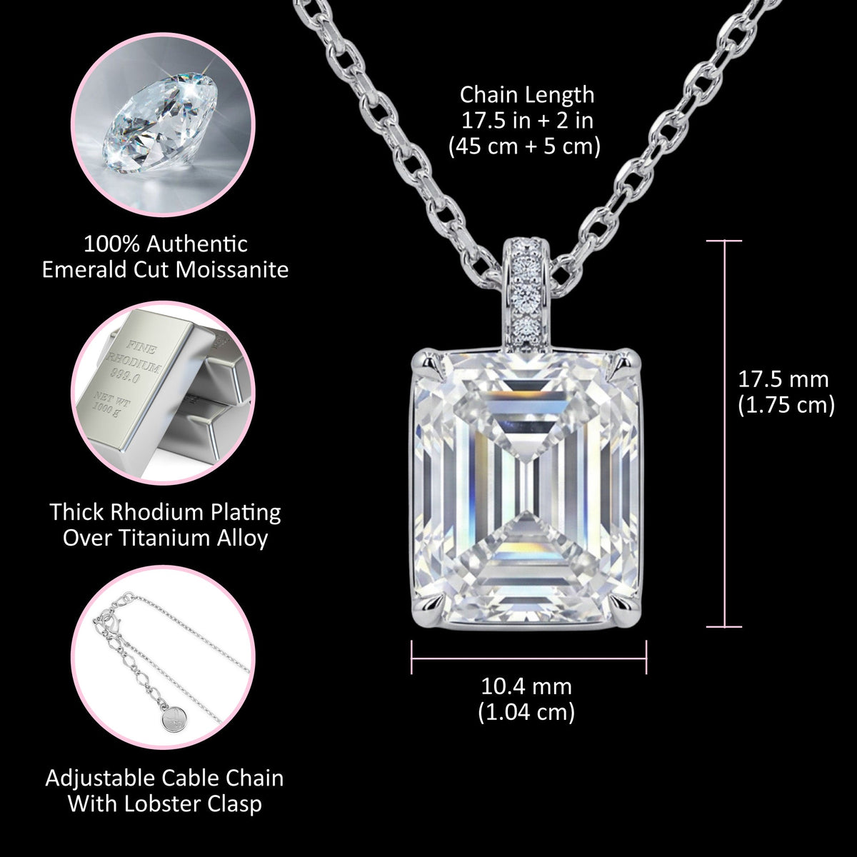 5.5CT (11mm) Emerald Cut Moissanite Diamond Necklace