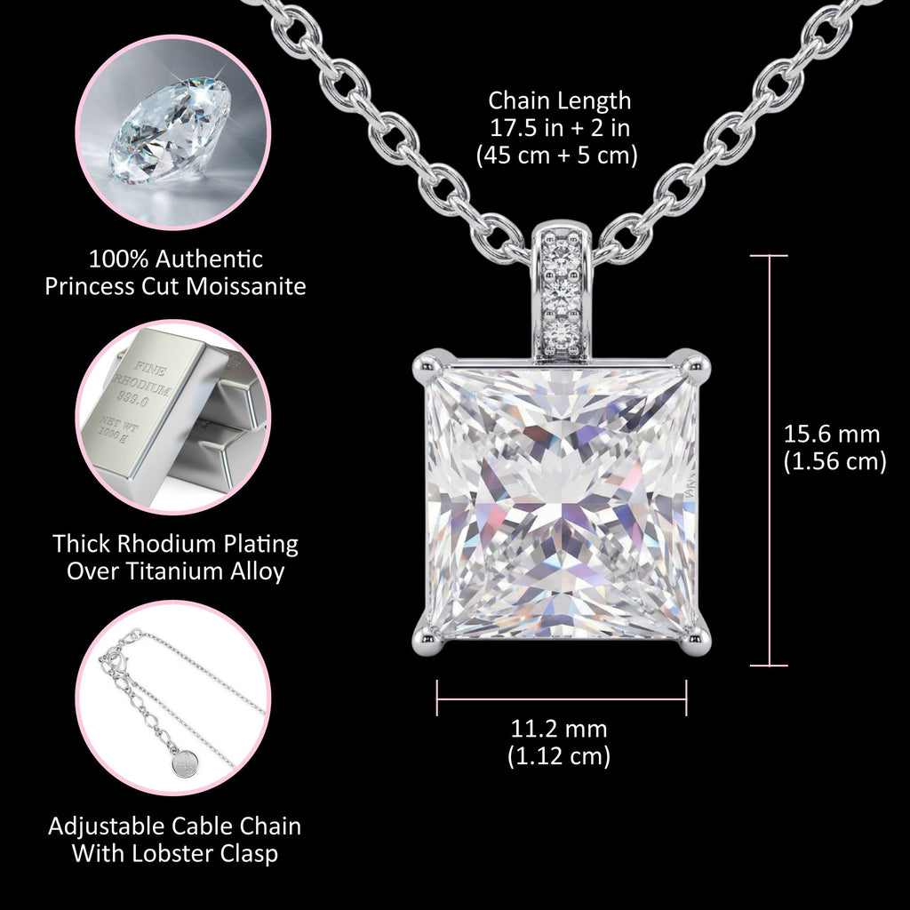 5CT (10mm) Princess Cut Moissanite Diamond Necklace