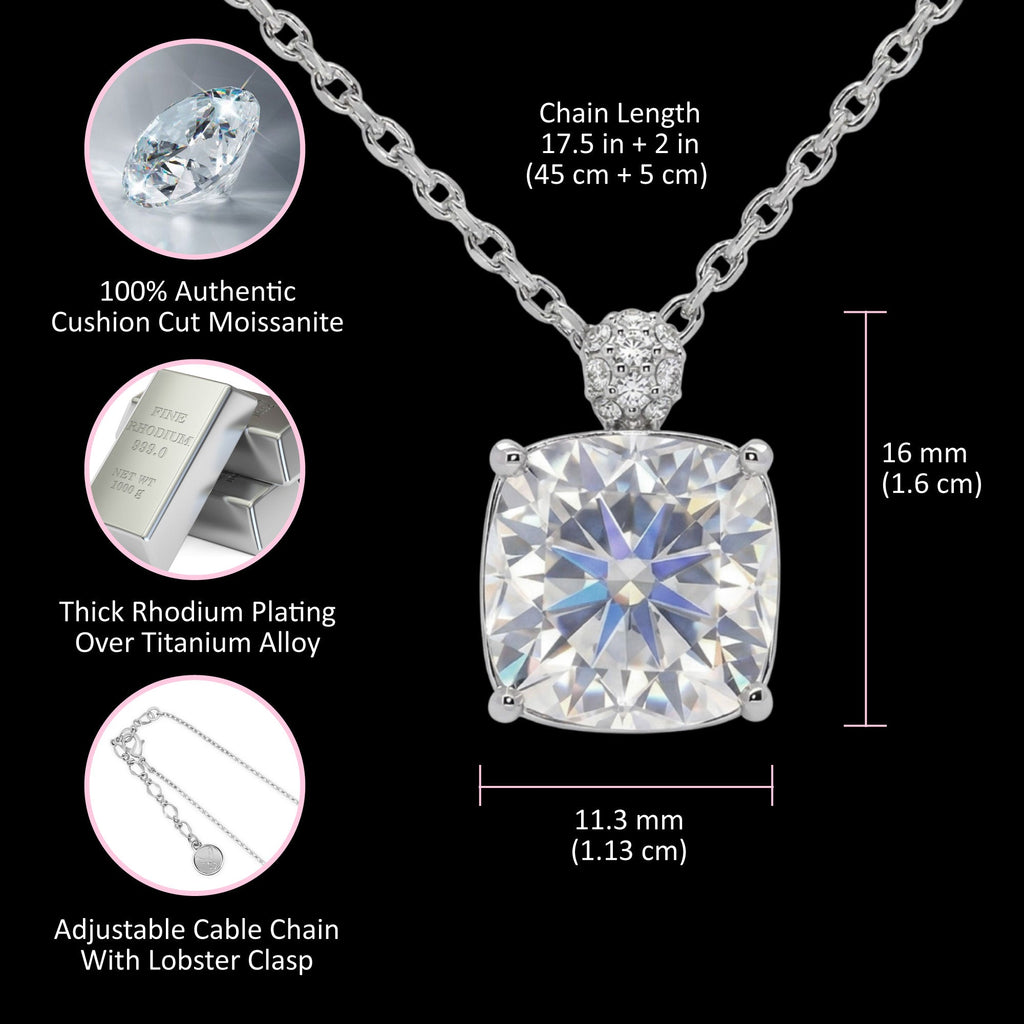 5.9CT (11.3mm) Cushion Cut Moissanite Diamond Necklace