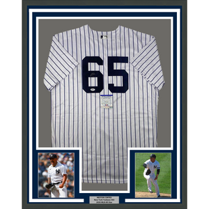 Framed Autographed/Signed Nestor Cortes 35x39 New York Pinstripe Baseball Jersey PSA/DNA COA