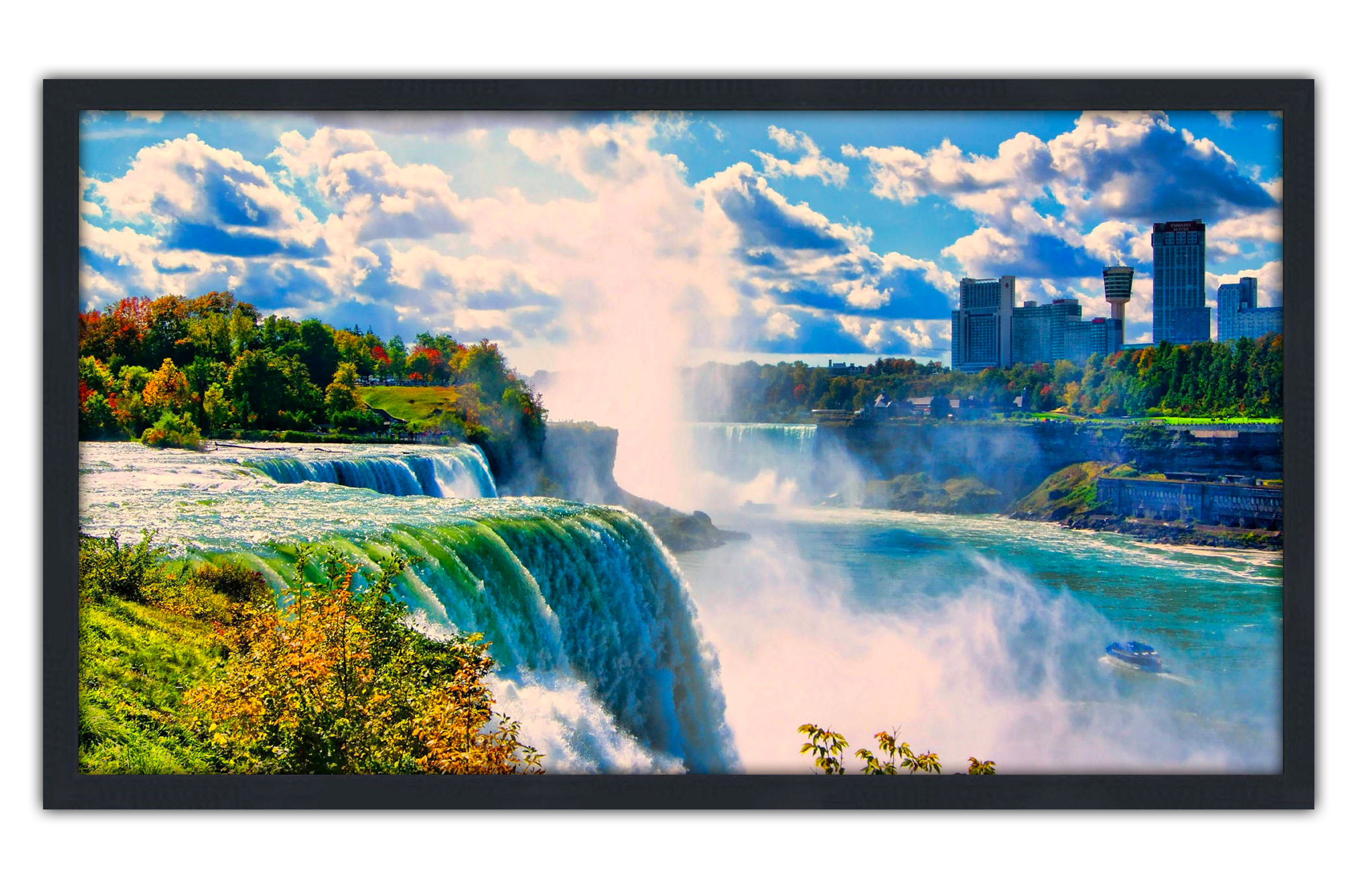 Professionally Framed Niagara Falls USA & Canada Skyline High-Resolution Panoramic Photo 12x22 Wall Art