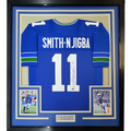 Framed Autographed/Signed Jaxon Smith-Njigba 35x39 Seattle Blue Retro Football Jersey Beckett BAS COA