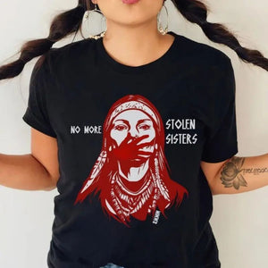 No More Stolen Sisters T-Shirt – MMIW Awareness Red Hand Graphic Tee, Unisex Cotton Shirt