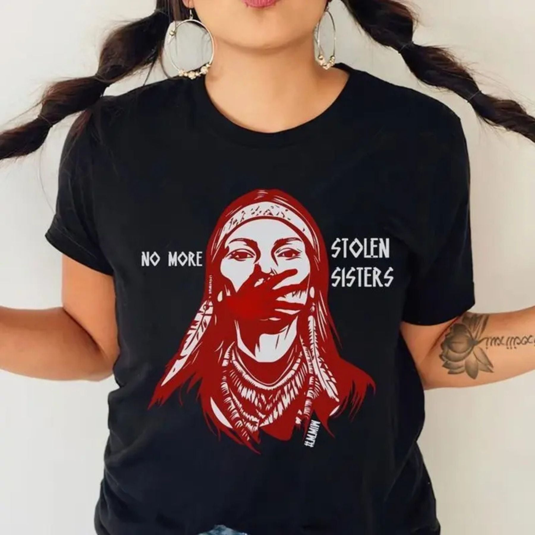 No More Stolen Sisters T-Shirt – MMIW Awareness Red Hand Graphic Tee, Unisex Cotton Shirt