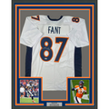 Framed Autographed/Signed Noah Fant 35x39 Denver White Football Jersey Beckett BAS COA