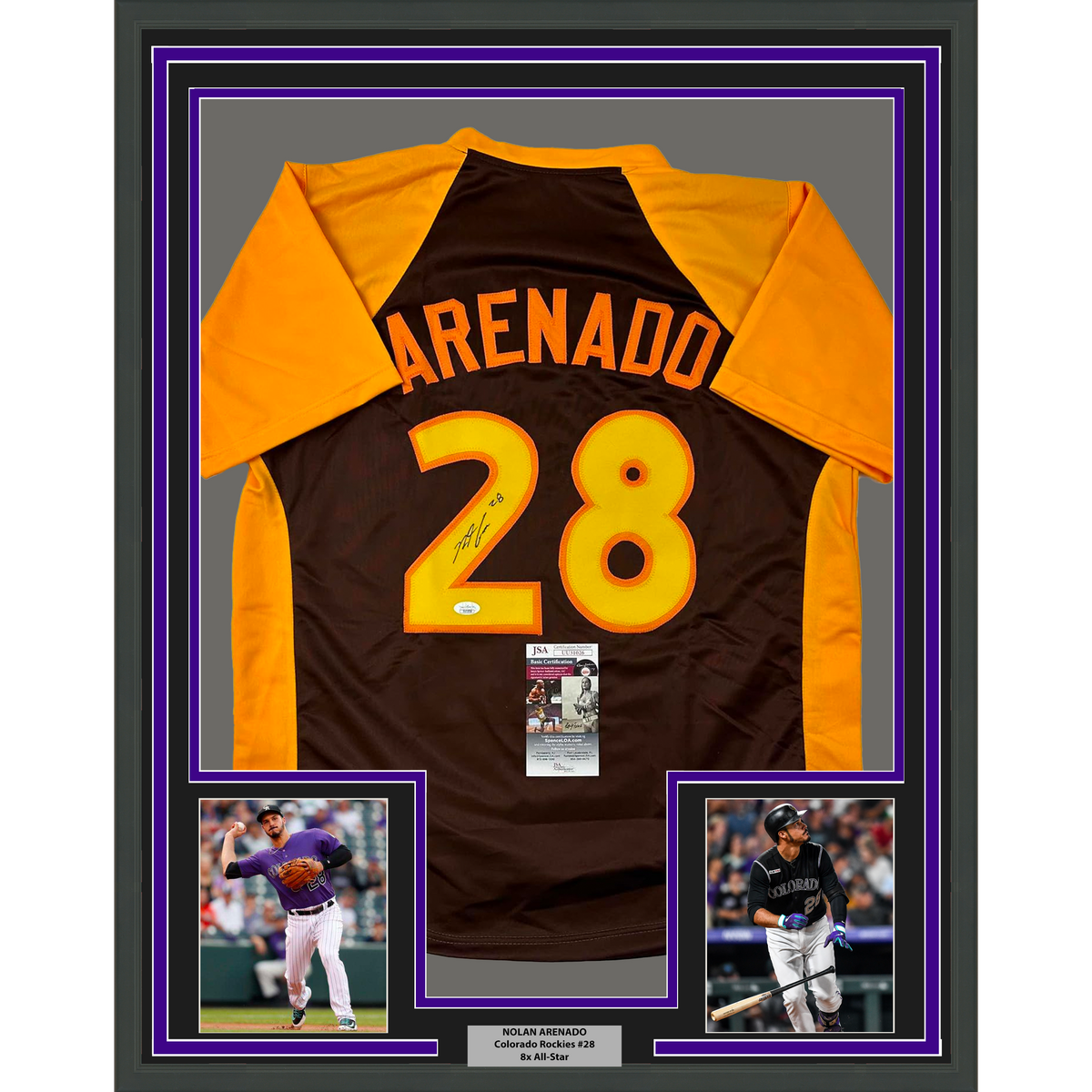 Framed Autographed/Signed Nolan Arenado 35x39 2016 All-Star Game Brown Baseball Jersey JSA COA