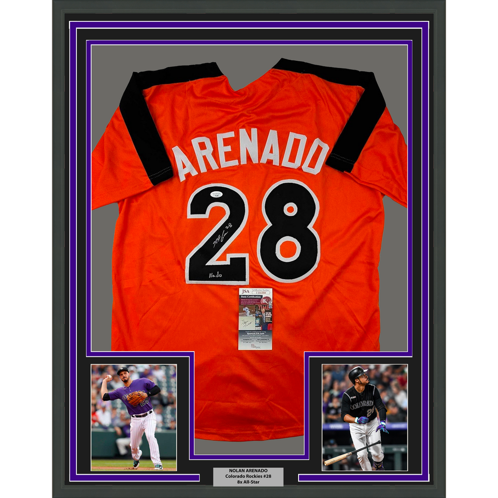 Framed Autographed/Signed Nolan Arenado 35x39 2017 All-Star Game Orange Baseball Jersey JSA COA