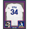 Framed Autographed/Signed Nolan Ryan 35x39 Texas Rangers White Baseball Jersey JSA COA