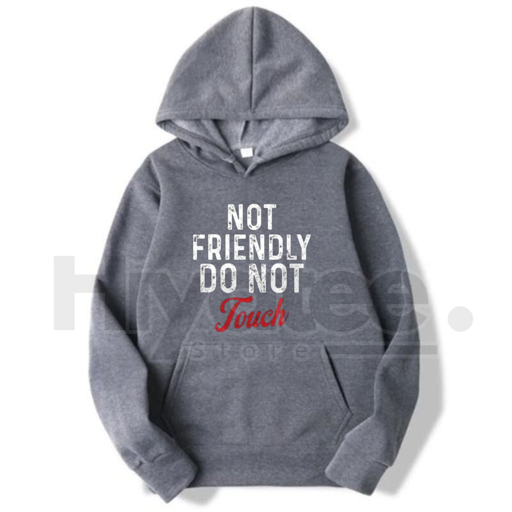 "Not Friendly Do Not Touch" Humorous Black Hoodie – Ultra-Breathable & Durable Pullover, Casual Classic Fit with Kangaroo Pocket