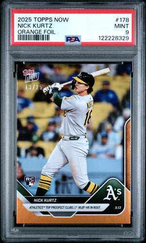 Graded 2025 Topps Now Nick Kurtz #178 Orange Foil /25 Rookie RC Baseball Card PSA 9 Mint