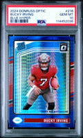 Graded 2024 Panini Donruss Optic Bucky Irving #216 Blue Hyper Rookie RC Football Card PSA 10 Gem Mint