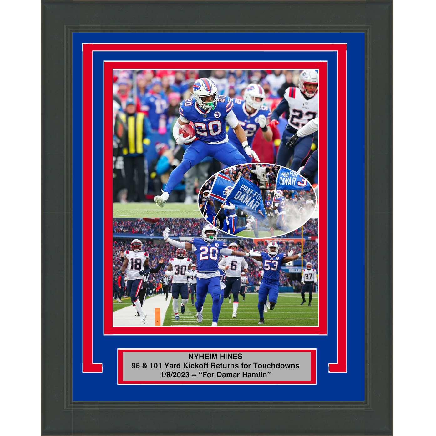 Framed Nyheim Hines 2 Kickoff Touchdown Returns  For Damar Hamlin  Buffalo Bills 8x10 Football Photo