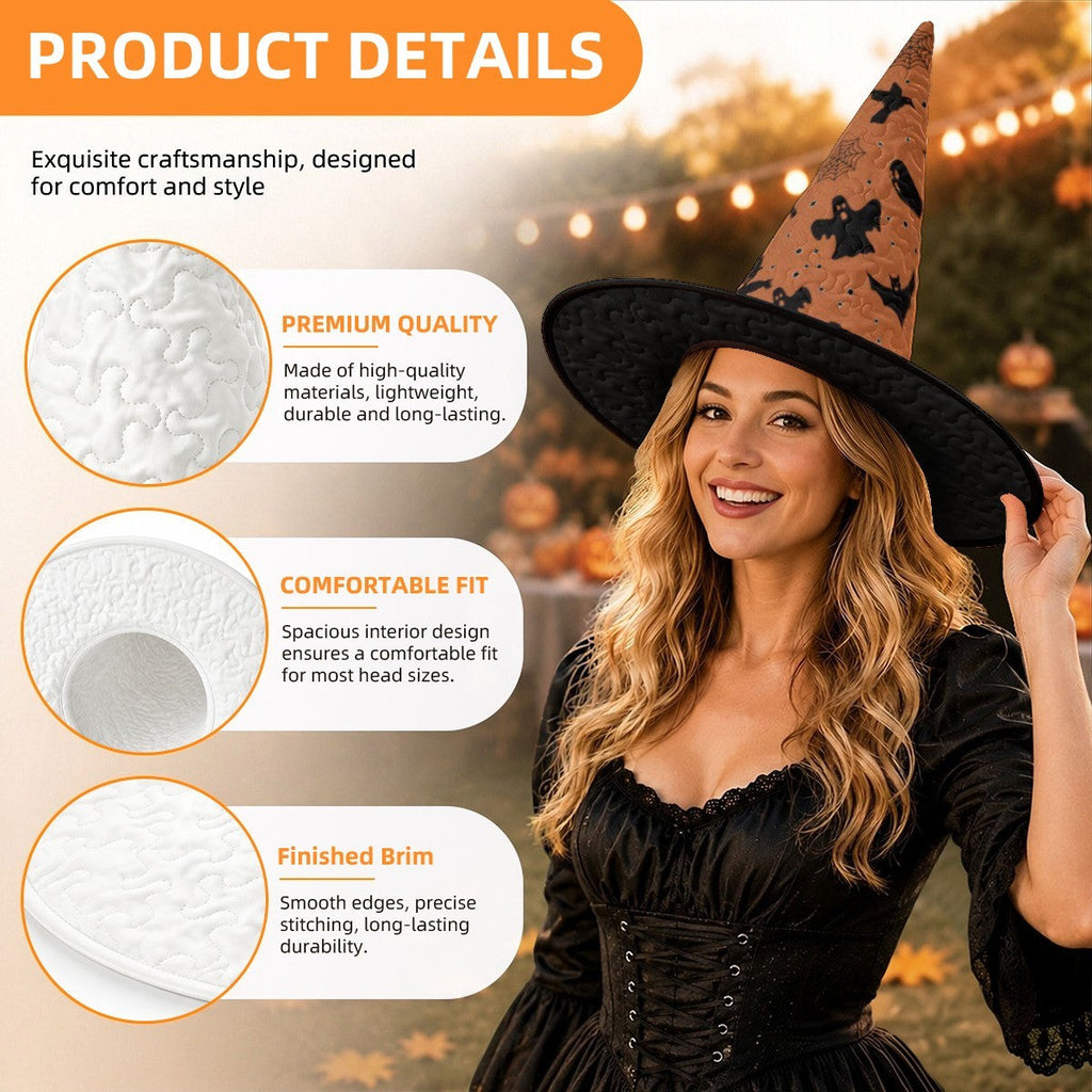 Personalized Halloween Witch Hat with Custom Name – Orange Halloween Pattern Costume Hat for Adults & Teens