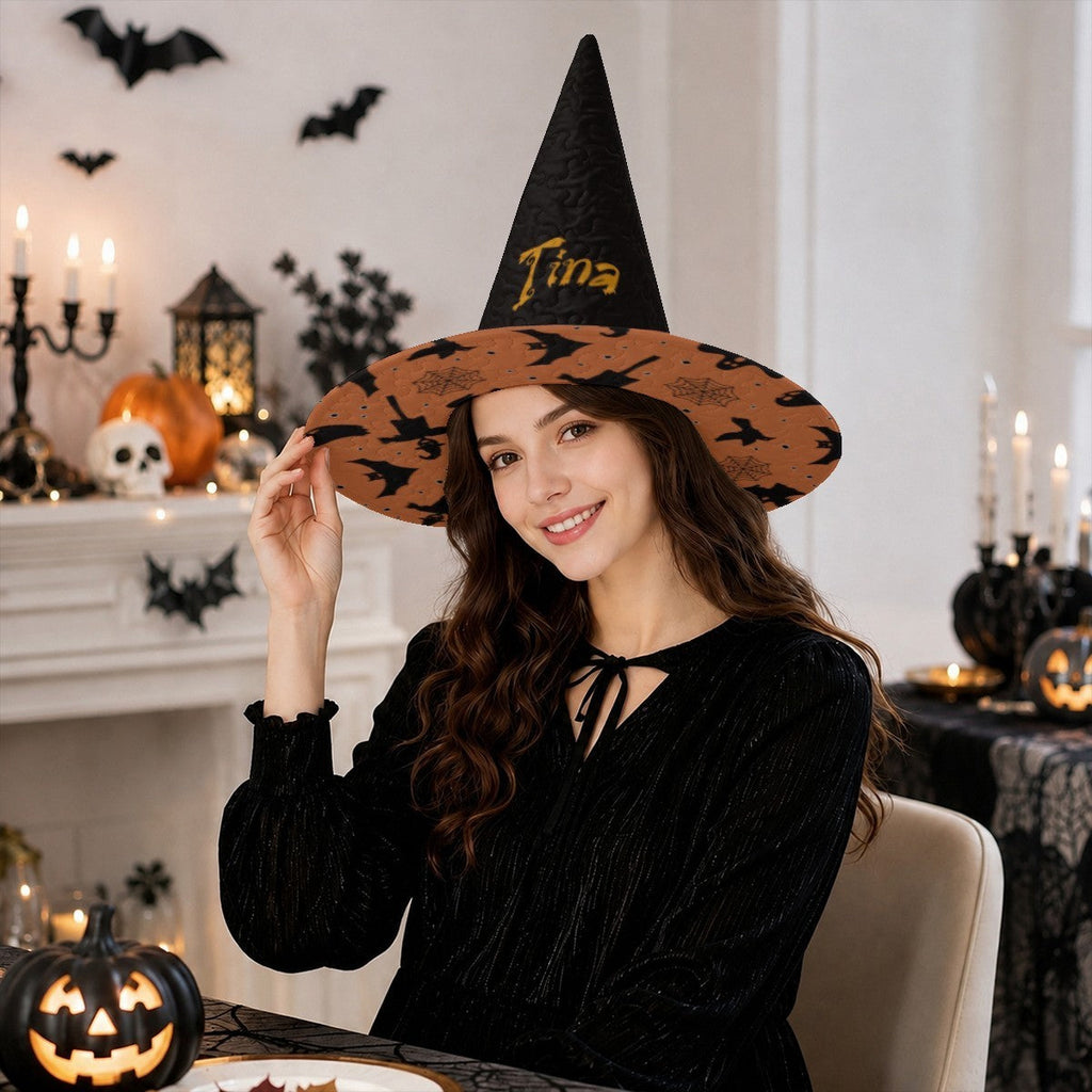 Personalized Halloween Witch Hat with Custom Name – Flying Witches Pattern Costume Hat for Adults & Teens
