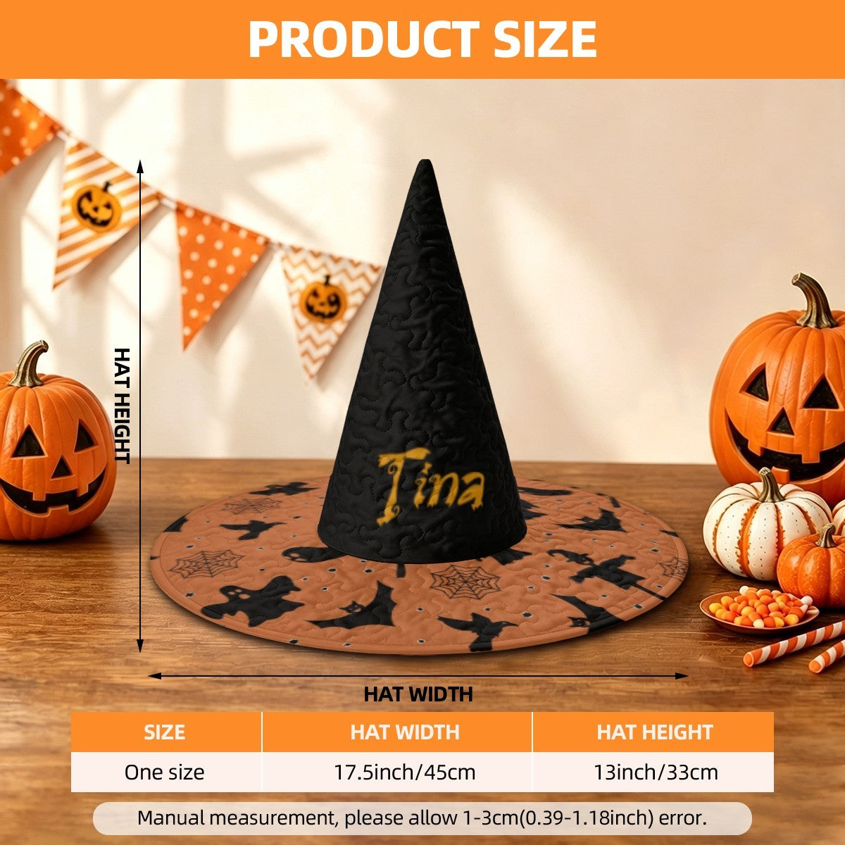 Personalized Halloween Witch Hat with Custom Name – Flying Witches Pattern Costume Hat for Adults & Teens