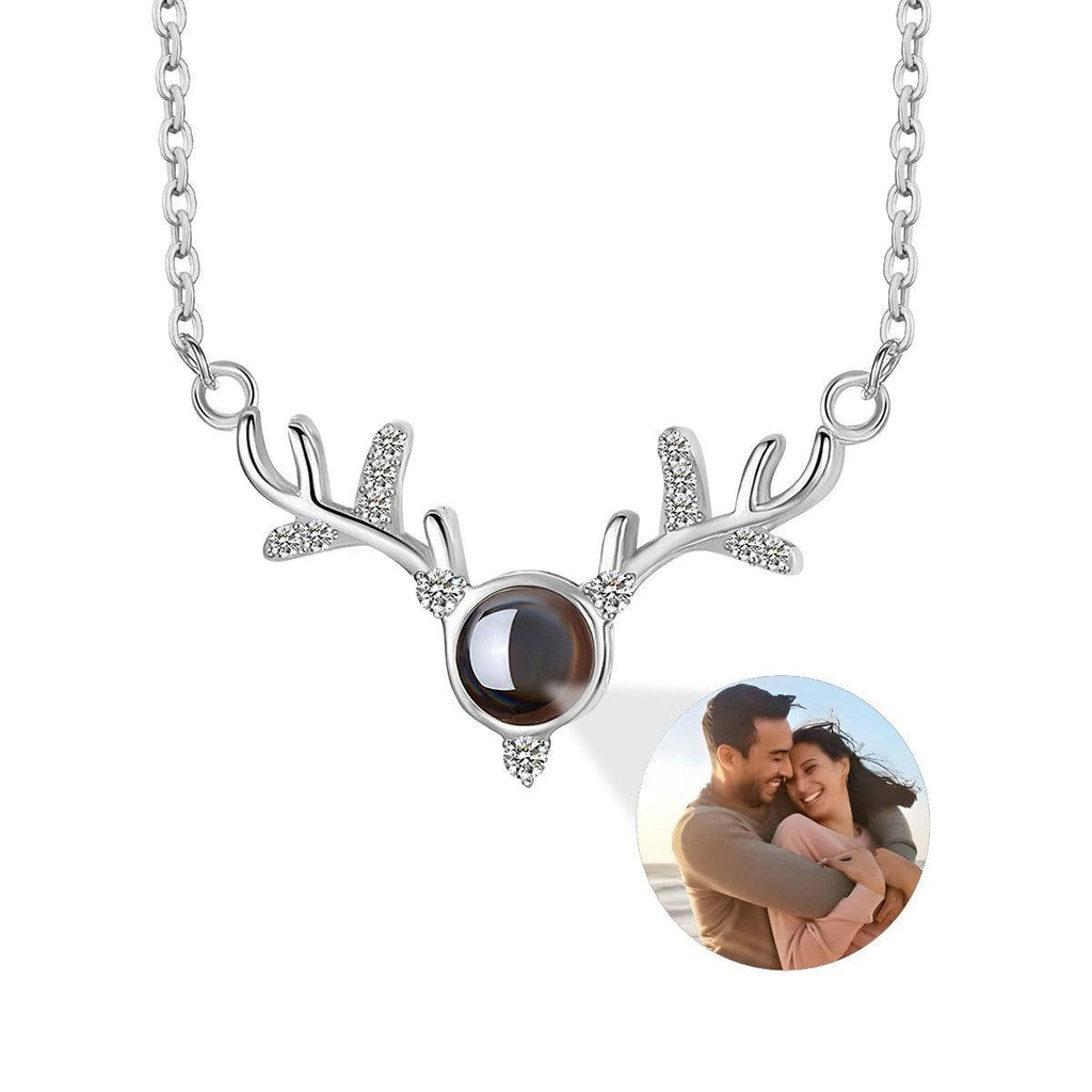 Custom Photo Projection Necklace – Antler Pendant with Secret ‘I Love You’ Message | Rose Gold & Platinum