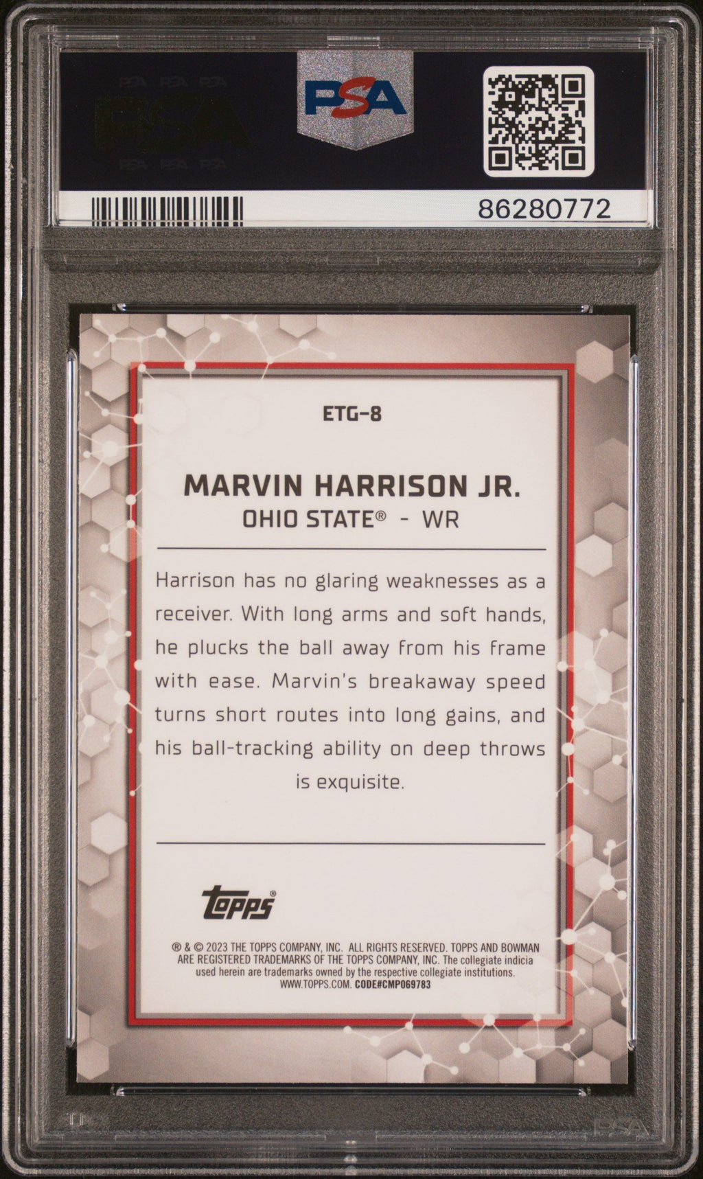Graded 2023 Topps Bowman U Best Marvin Harrison Jr #ETG8 Elements of the Game Rookie RC Football Card PSA 10 Gem Mint