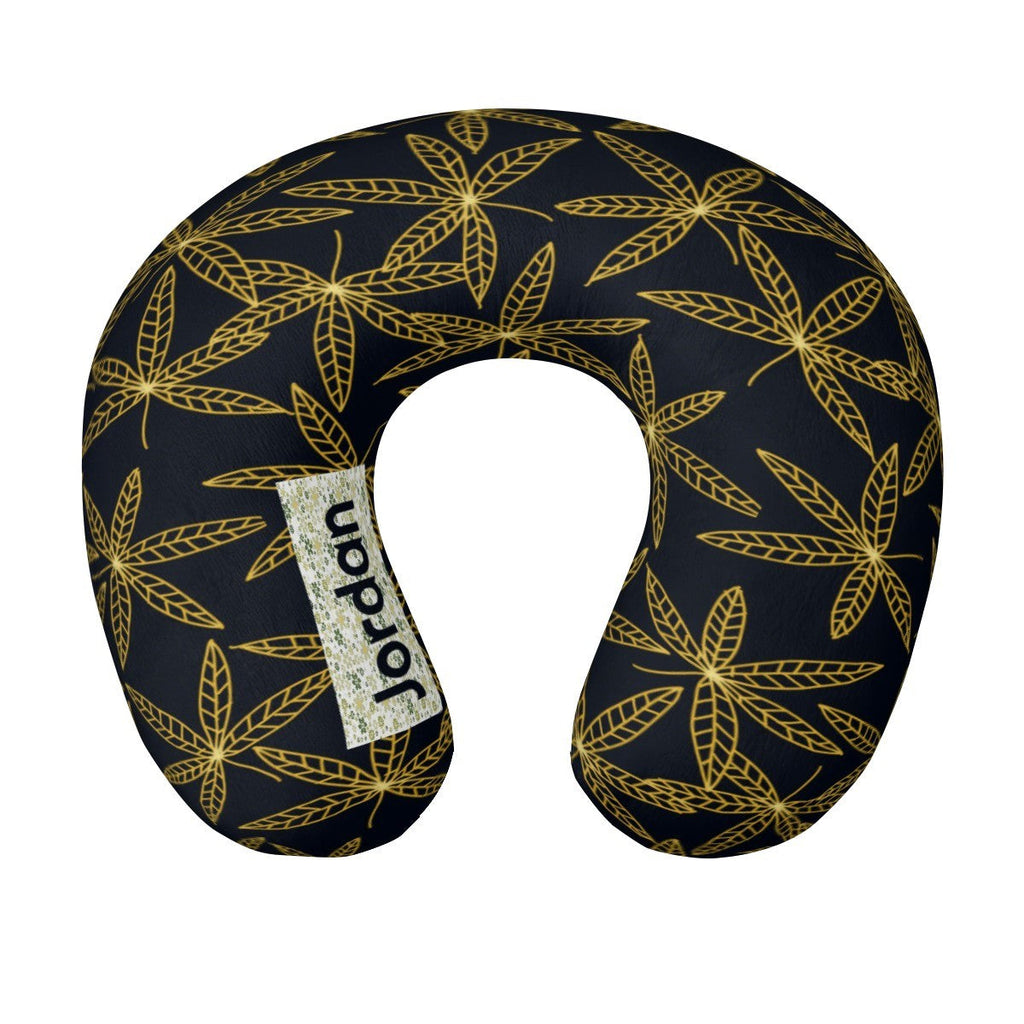 Personalized Gold Botanical Leaf Travel Neck Pillow | Custom Name Gift