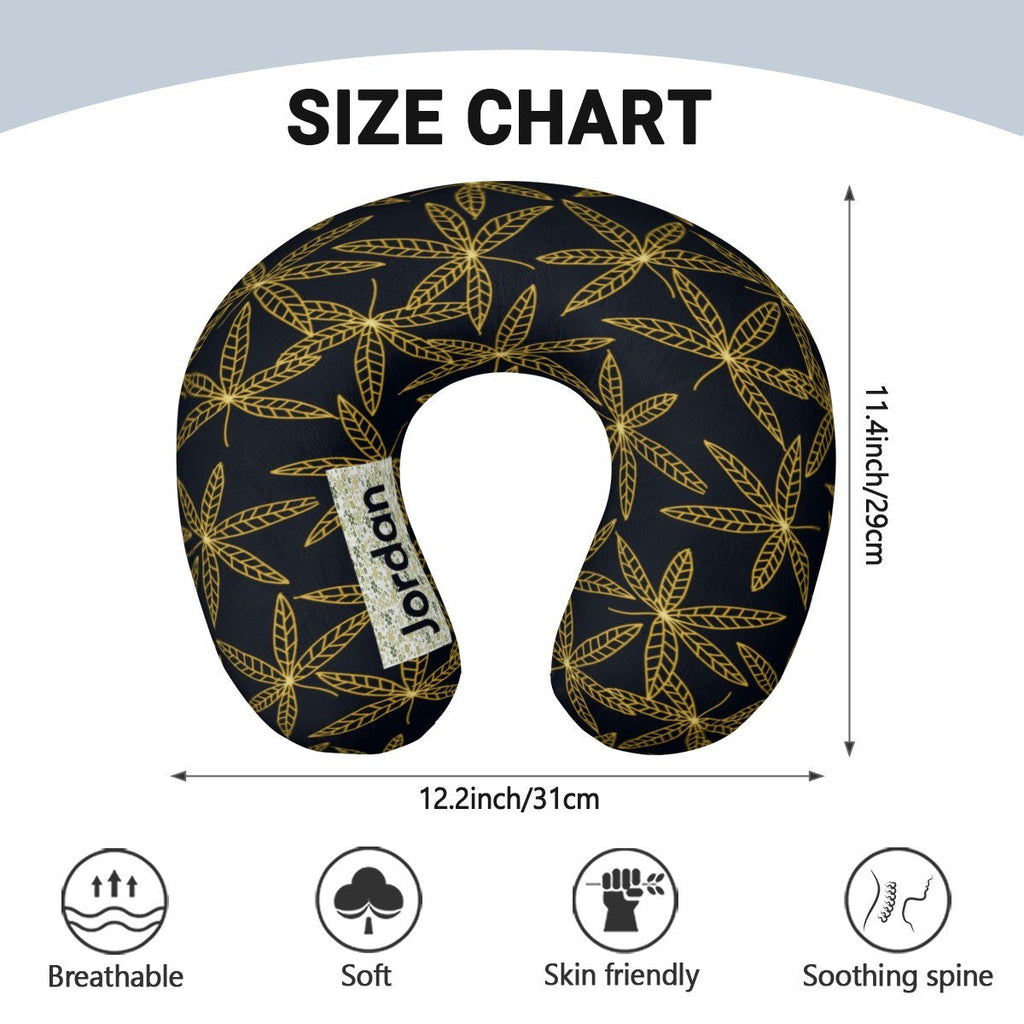 Personalized Gold Botanical Leaf Travel Neck Pillow | Custom Name Gift