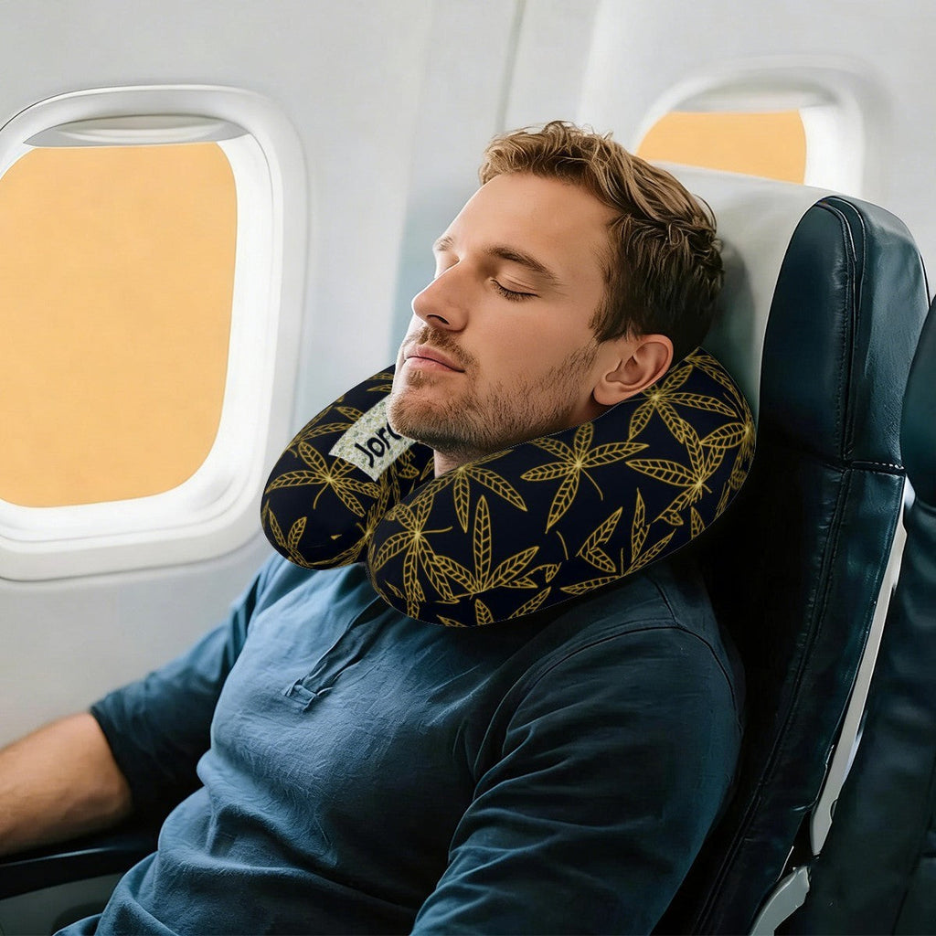 Personalized Gold Botanical Leaf Travel Neck Pillow | Custom Name Gift