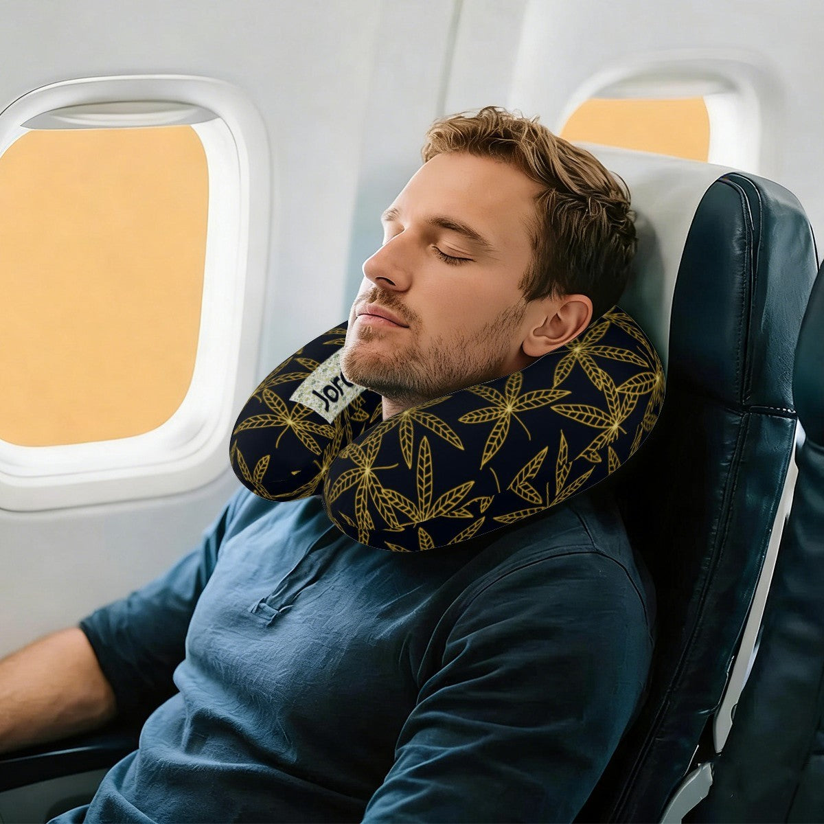 Personalized Gold Botanical Leaf Travel Neck Pillow | Custom Name Gift