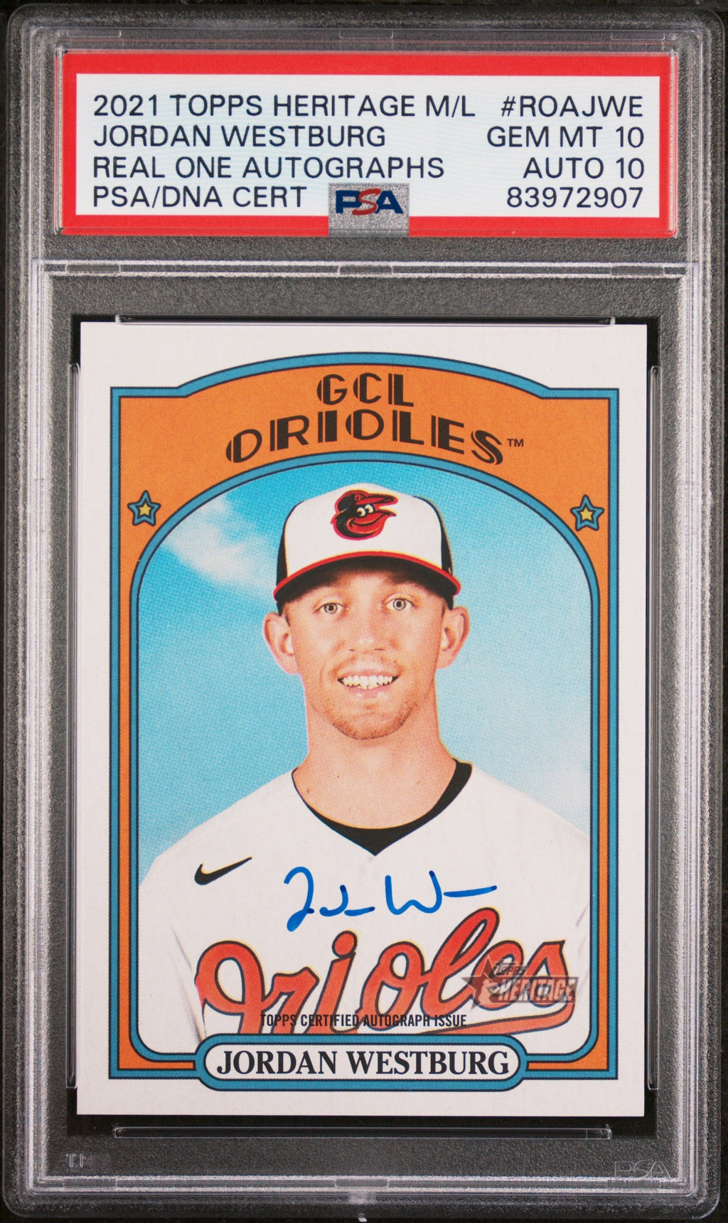 Graded 2021 Topps Heritage M/L Jordan Westburg #ROAJWE Real Ones Autograph Rookie RC Baseball Card PSA 10 Gem Mint