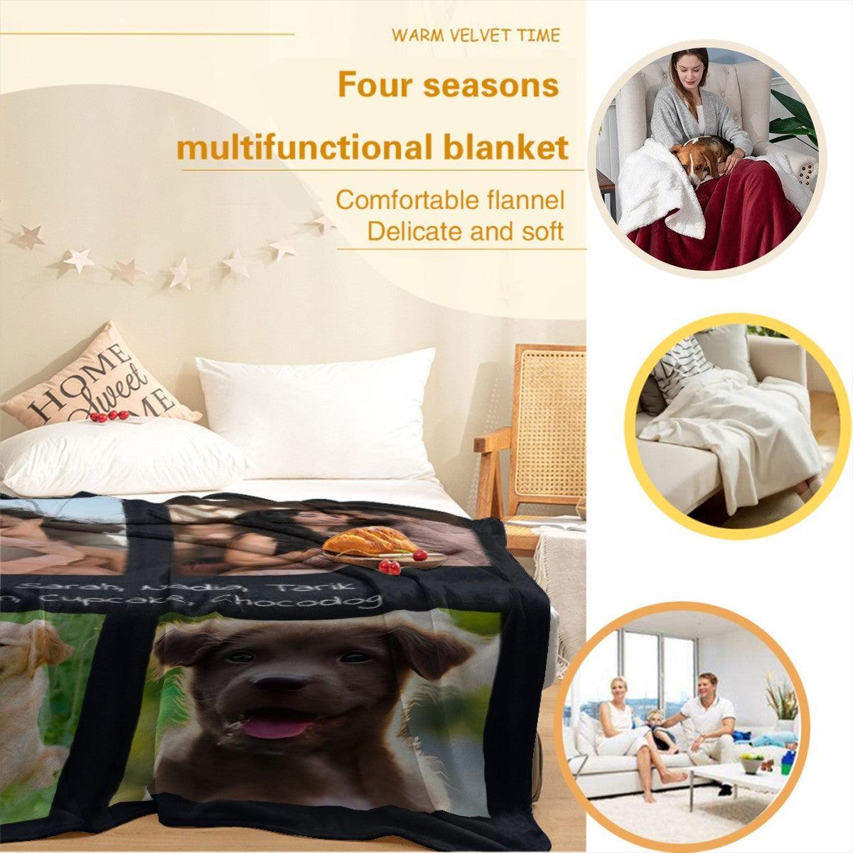 Custom Photo Collage Throw Blanket with Names - Upload 4 Photos