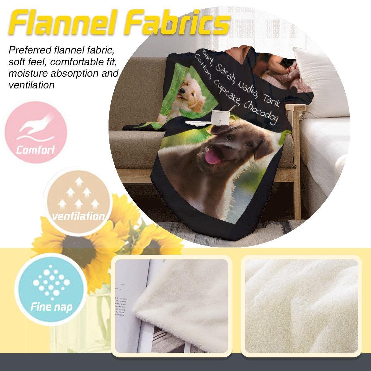 Custom Photo Collage Throw Blanket with Names - Upload 4 Photos