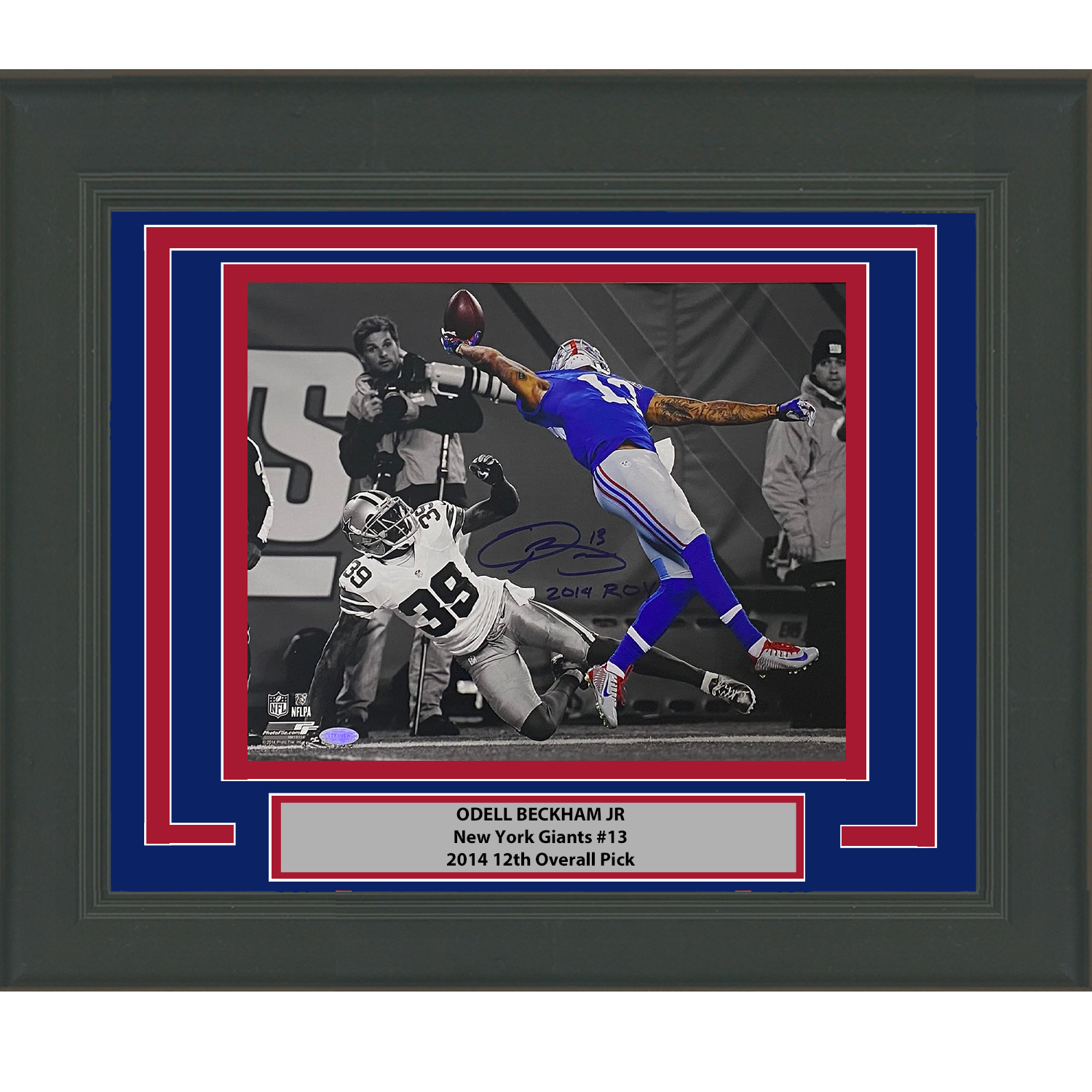 Framed Autographed/Signed Odell Beckham Jr. 2014 ROY The Catch Spotlight New York Giants 11x14 Photo Steiner Sports COA